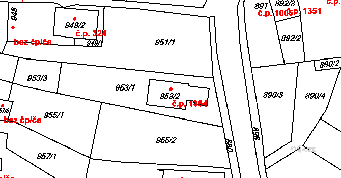 Hulín 1354 na parcele st. 953/2 v KÚ Hulín, Katastrální mapa