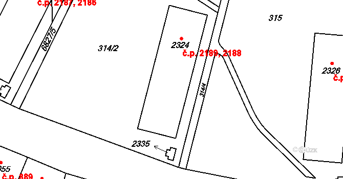 Žatec 2188,2189 na parcele st. 2324 v KÚ Žatec, Katastrální mapa