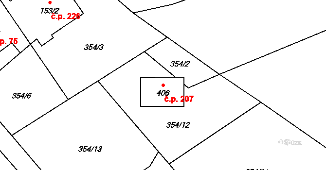 Karpentná 207, Třinec na parcele st. 406 v KÚ Karpentná, Katastrální mapa