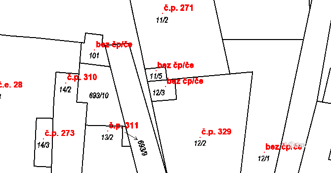 Mšené-lázně 96827424 na parcele st. 12/3 v KÚ Vrbice u Mšeného-lázní, Katastrální mapa