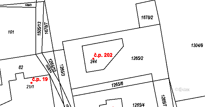 Prostřední Lánov 202, Lánov na parcele st. 244 v KÚ Prostřední Lánov, Katastrální mapa