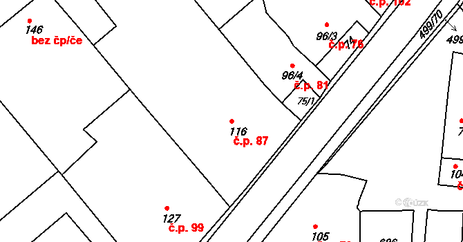 Šelešovice 87 na parcele st. 116 v KÚ Šelešovice, Katastrální mapa