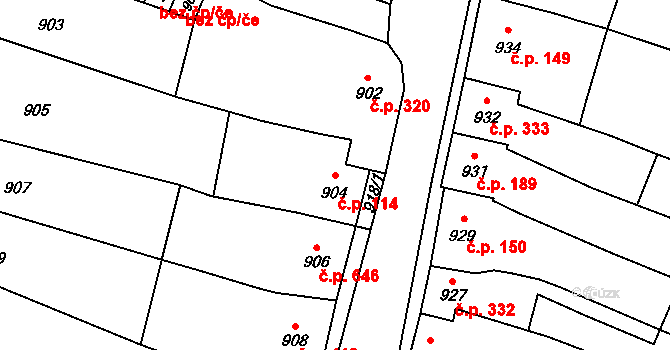 Koryčany 114 na parcele st. 904 v KÚ Koryčany, Katastrální mapa