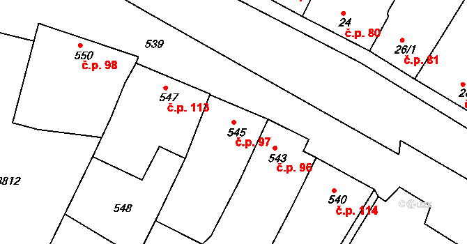 Oleksovice 97 na parcele st. 545 v KÚ Oleksovice, Katastrální mapa