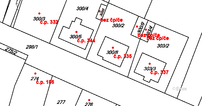 Šanov 335 na parcele st. 300/8 v KÚ Šanov nad Jevišovkou, Katastrální mapa