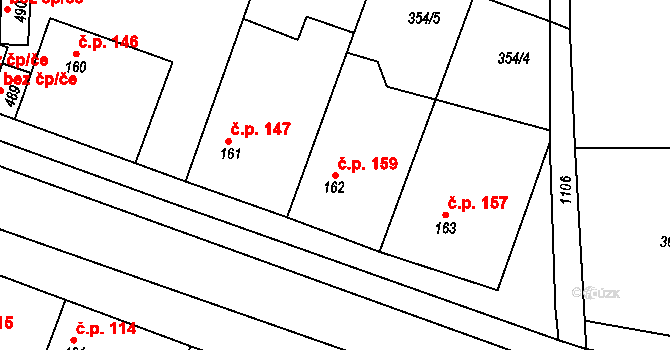 Hořátev 159 na parcele st. 162 v KÚ Hořátev, Katastrální mapa