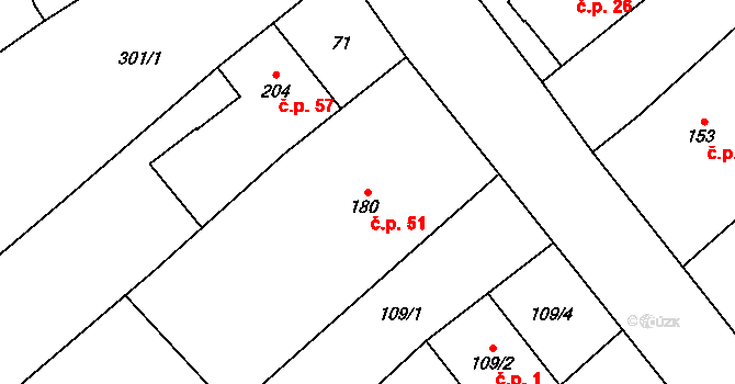 Přerov VIII-Henčlov 51, Přerov na parcele st. 180 v KÚ Henčlov, Katastrální mapa