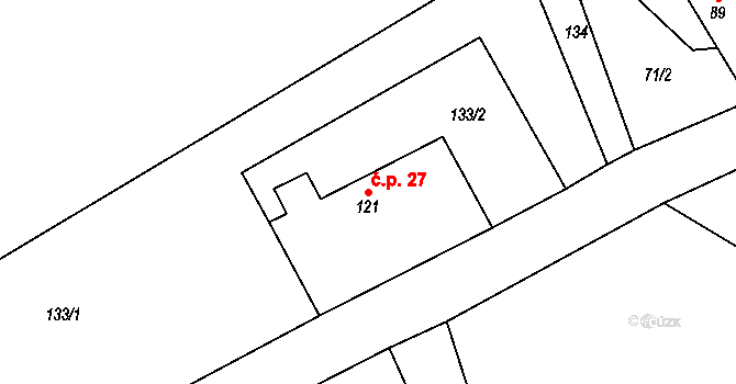 Starkoč 27 na parcele st. 121 v KÚ Starkoč u Bílého Podolí, Katastrální mapa