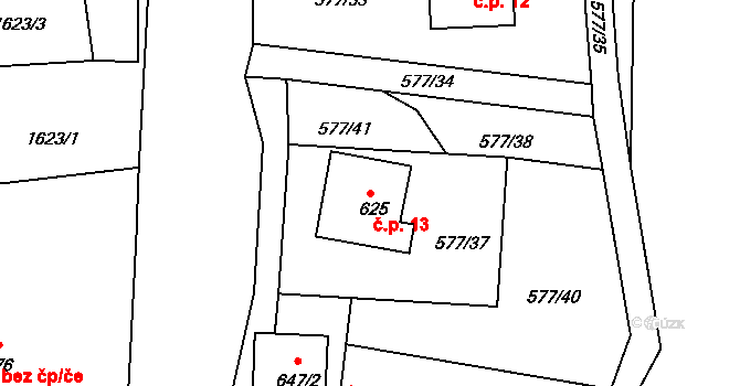 Loučná nad Nisou 13, Janov nad Nisou na parcele st. 625 v KÚ Loučná nad Nisou, Katastrální mapa
