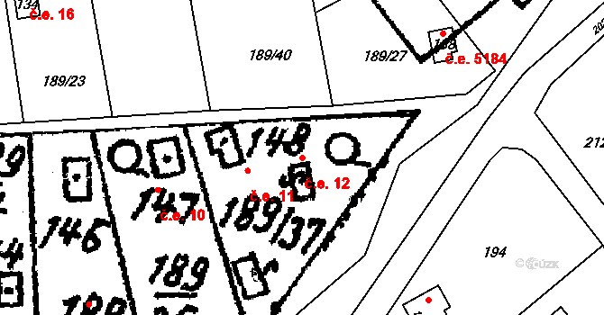 Hosov 12, Jihlava na parcele st. 148 v KÚ Hosov, Katastrální mapa