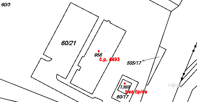 Jihlava 4493 na parcele st. 958 v KÚ Bedřichov u Jihlavy, Katastrální mapa