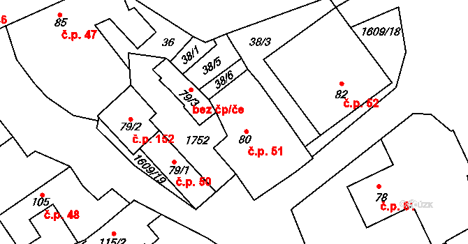 Neumětely 51 na parcele st. 80 v KÚ Neumětely, Katastrální mapa