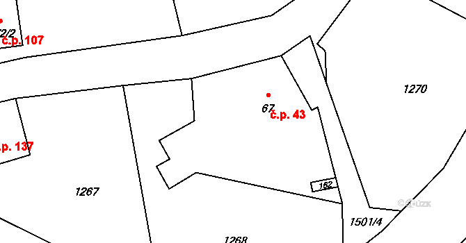Pitárné 43, Vysoká na parcele st. 67 v KÚ Pitárné, Katastrální mapa