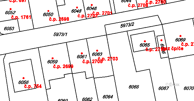 Kročehlavy 2703, Kladno na parcele st. 6063 v KÚ Kročehlavy, Katastrální mapa