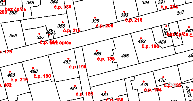 Švermov 185, Kladno na parcele st. 465 v KÚ Motyčín, Katastrální mapa