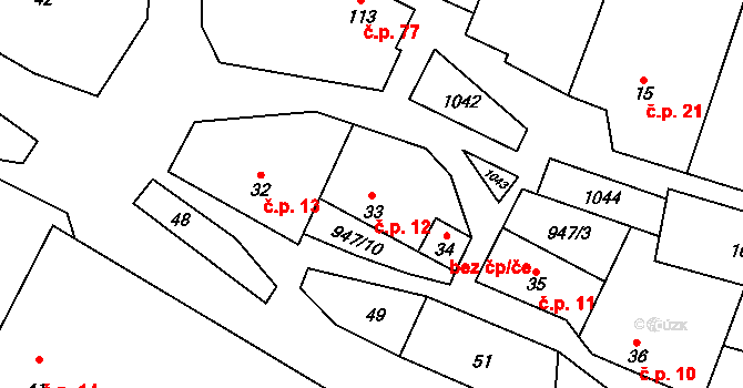 Jarpice 12 na parcele st. 33 v KÚ Jarpice, Katastrální mapa