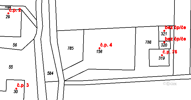 Velký Chlumec 4 na parcele st. 156 v KÚ Velký Chlumec, Katastrální mapa