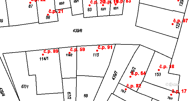 Bystročice 91 na parcele st. 115 v KÚ Bystročice, Katastrální mapa