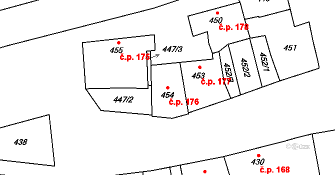Drahlov 176, Charváty na parcele st. 454 v KÚ Charváty, Katastrální mapa