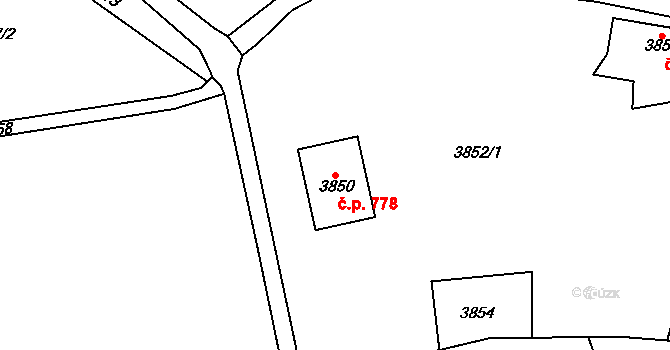 Šternberk 778 na parcele st. 3850 v KÚ Šternberk, Katastrální mapa