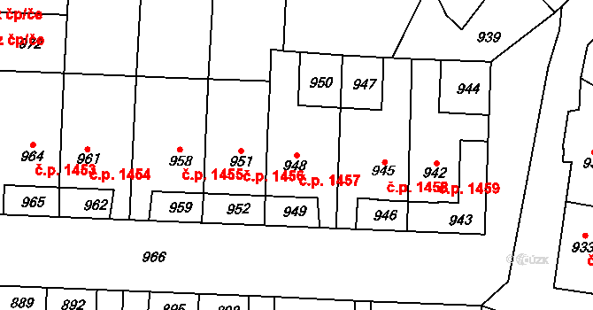 Šternberk 1457 na parcele st. 948 v KÚ Šternberk, Katastrální mapa