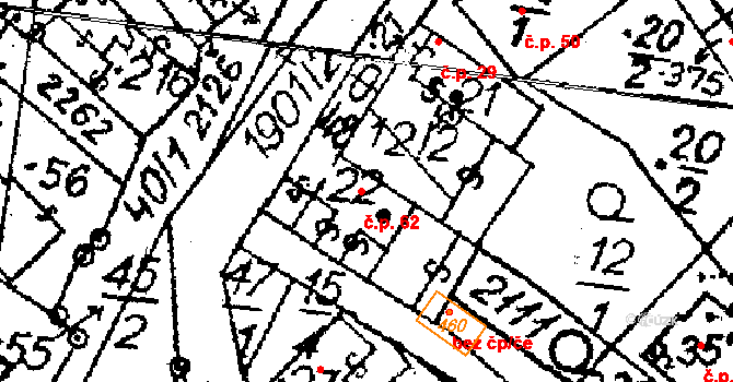 Vyskeř 62 na parcele st. 22 v KÚ Vyskeř, Katastrální mapa