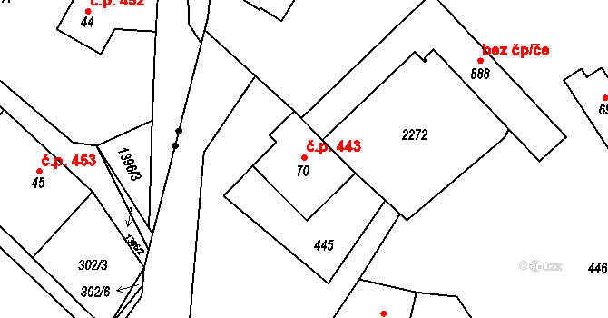 Solanec pod Soláněm 443, Hutisko-Solanec na parcele st. 70 v KÚ Solanec pod Soláněm, Katastrální mapa