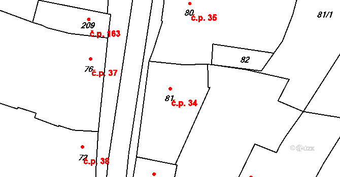 Chýnov 34 na parcele st. 81 v KÚ Chýnov u Tábora, Katastrální mapa
