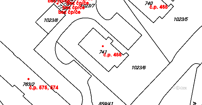 Mladá Vožice 466 na parcele st. 741 v KÚ Mladá Vožice, Katastrální mapa