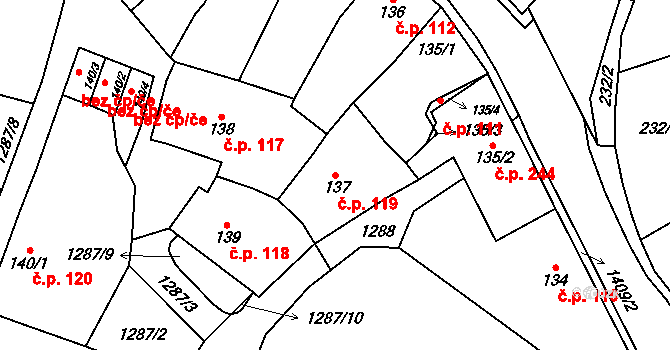 Miletín 119 na parcele st. 137 v KÚ Miletín, Katastrální mapa