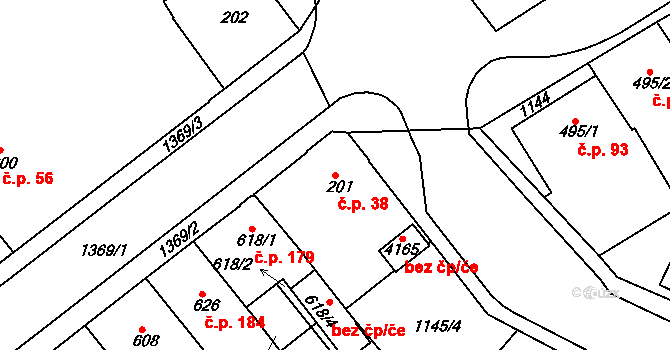 Valdické Předměstí 38, Jičín na parcele st. 201 v KÚ Jičín, Katastrální mapa