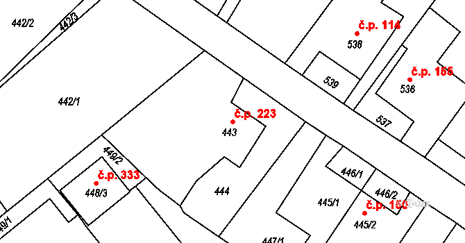 Dolní Marklovice 223, Petrovice u Karviné na parcele st. 443 v KÚ Dolní Marklovice, Katastrální mapa