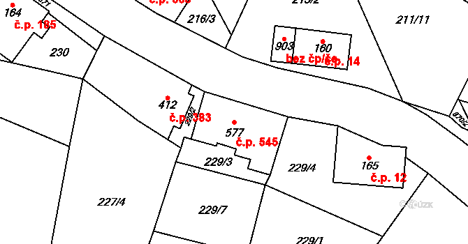 Kovářská 545 na parcele st. 577 v KÚ Kovářská, Katastrální mapa