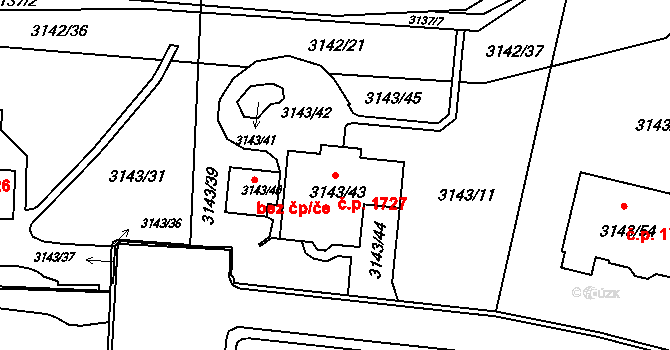 Kadaň 1727 na parcele st. 3143/43 v KÚ Kadaň, Katastrální mapa