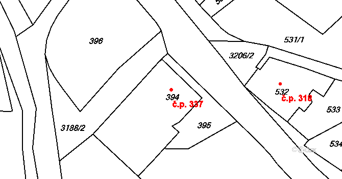 Radiměř 337 na parcele st. 394 v KÚ Radiměř, Katastrální mapa