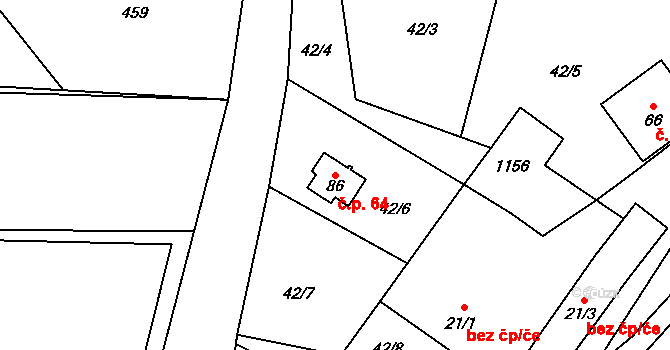 Hořice 64 na parcele st. 86 v KÚ Hořice u Humpolce, Katastrální mapa