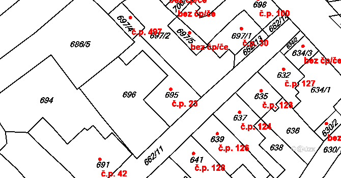 Sobědruhy 23, Teplice na parcele st. 695 v KÚ Sobědruhy, Katastrální mapa