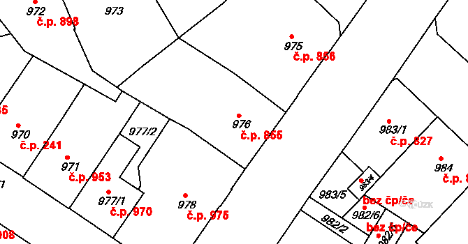 Teplice 855 na parcele st. 976 v KÚ Teplice, Katastrální mapa