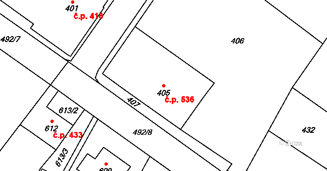 Jablunkov 536 na parcele st. 405 v KÚ Jablunkov, Katastrální mapa