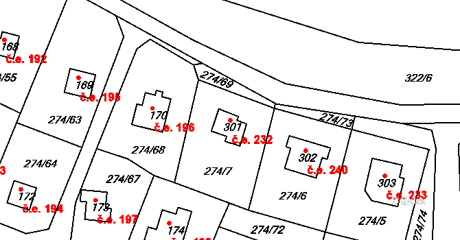 Skalka 232, Cheb na parcele st. 301 v KÚ Skalka u Chebu, Katastrální mapa