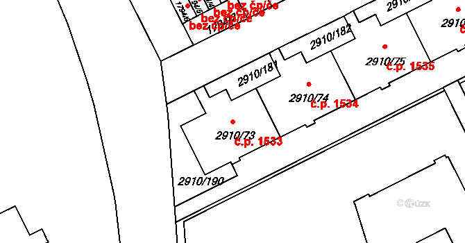 Nusle 1533, Praha na parcele st. 2910/73 v KÚ Nusle, Katastrální mapa