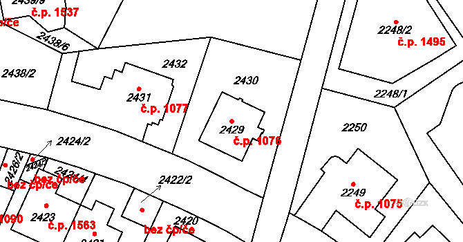 Vršovice 1076, Praha na parcele st. 2429 v KÚ Vršovice, Katastrální mapa
