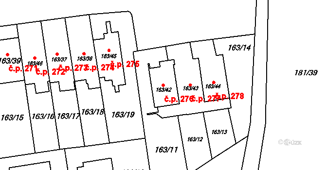 Štěrboholy 276, Praha na parcele st. 163/42 v KÚ Štěrboholy, Katastrální mapa