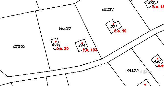 Halouny 133, Svinaře na parcele st. 446 v KÚ Svinaře, Katastrální mapa