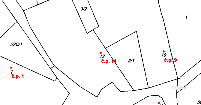 Skuhrov 11, Počepice na parcele st. 13 v KÚ Skuhrov u Počepic, Katastrální mapa