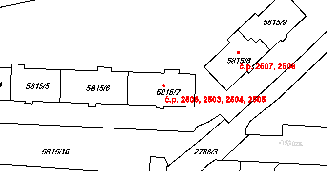 Česká Lípa 2503,2504,2505,2506 na parcele st. 5815/7 v KÚ Česká Lípa, Katastrální mapa