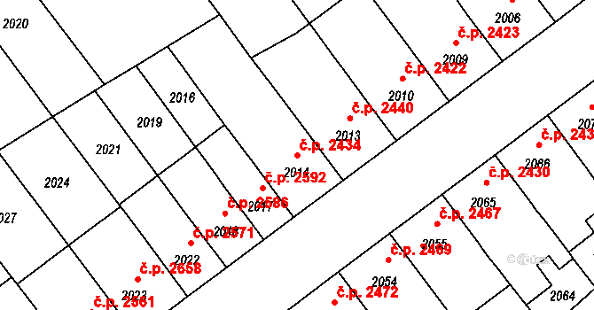 Chomutov 2434 na parcele st. 2014 v KÚ Chomutov II, Katastrální mapa