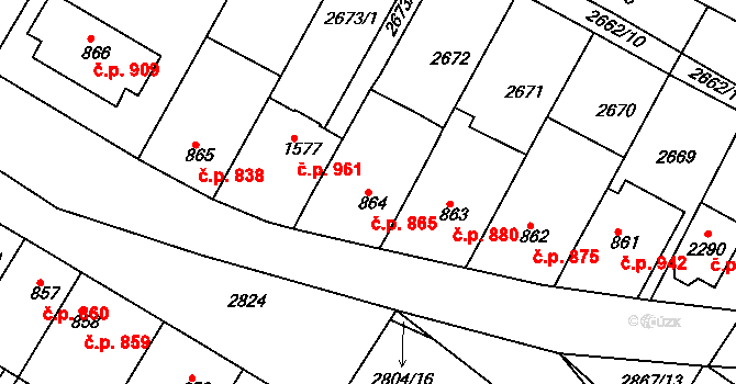 Rosice 865 na parcele st. 864 v KÚ Rosice u Brna, Katastrální mapa