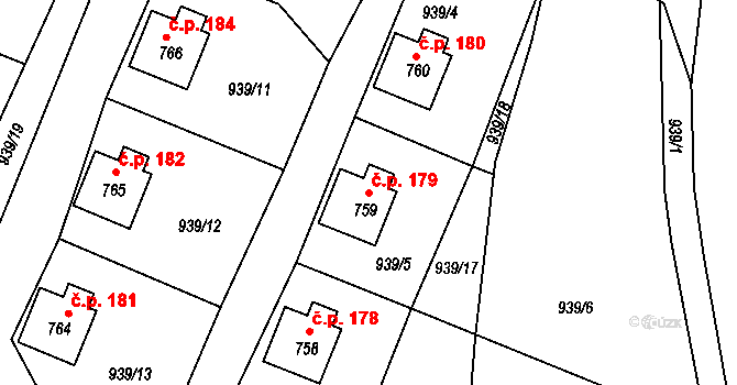 Rudník 179 na parcele st. 759 v KÚ Rudník, Katastrální mapa
