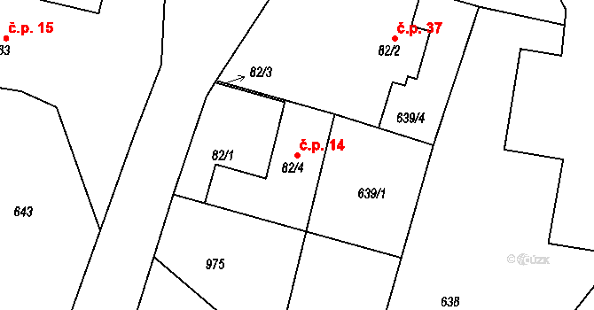 Krchleby 14 na parcele st. 82/4 v KÚ Krchleby u Kostelce nad Orlicí, Katastrální mapa
